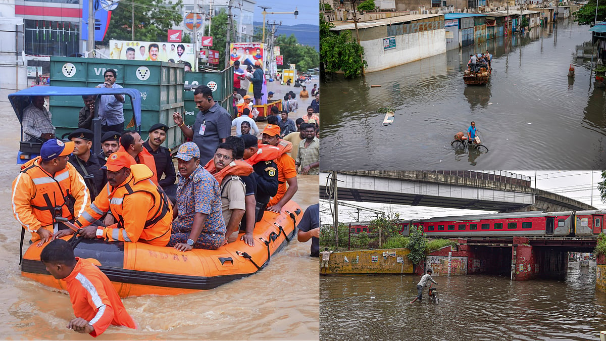 | Photo: PTI : Heavy rains in Andhra Pradesh and Telangana